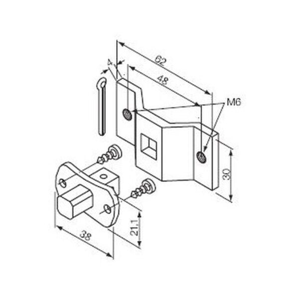 Perno quadro 10 mm + staffa con fori M6