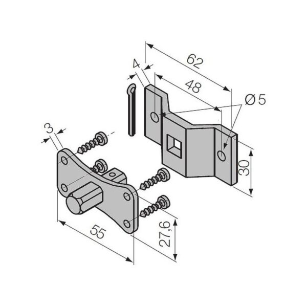 Perno quadro 10 mm + staffa