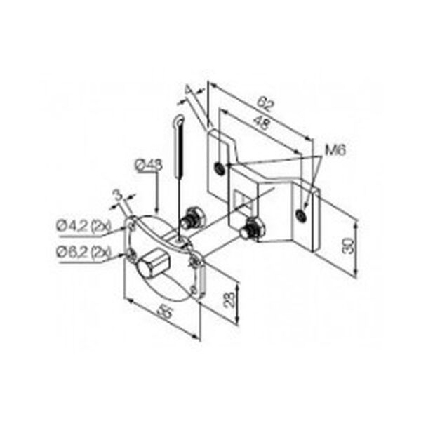 Perno quadro 10 mm + staffa, con fori M6