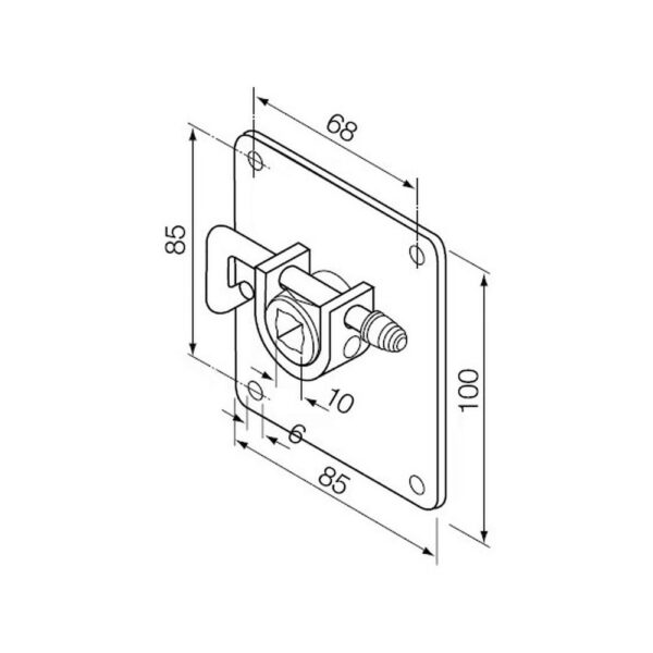 Staffa a sella per perno quadro 10 mm, con sblocco (da accoppiare necessariamente all’art. 525.10013/AX)