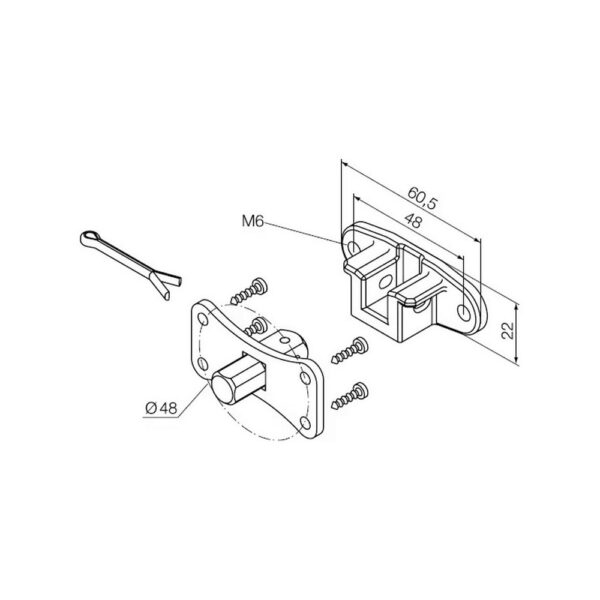 Perno quadro 10 mm + staffa a sella, con fori M6 a interasse 48 mm (per motori con finecorsa programmati in modalità manuale)