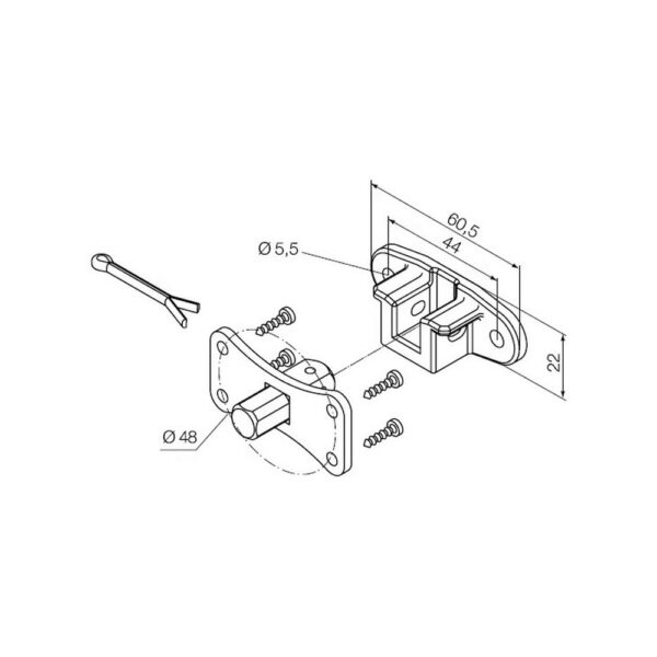 Perno quadro 10 mm + staffa a sella, con interasse 44 mm (per motori con finecorsa programmati in modalità manuale)