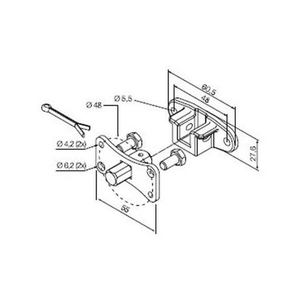 Perno quadro 10 mm + staffa, con fori a interasse 48 mm (max 30 Nm)