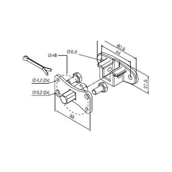 Perno quadro 10 mm + staffa, con fori a interasse 44 mm (max 30 Nm)
