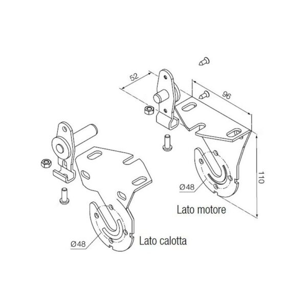 Kit supporti bianchi ad inserimento rapido sui due lati. Per motori Ø 45 mm, max 40 kg (da associare a 575.12150 o 575.12178)