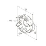 Supporto compatto in alluminio con molla e 2 fori M6 a interasse Ø 44mm, 2 fori M6 a interasse Ø 48mm, 2 sedi esagonali per dadi M6.