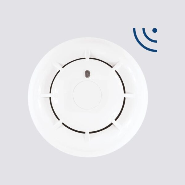 Rilevatore ottico di fumo wireless. Led di segnalazione stato. Sensibilità programmabile.
