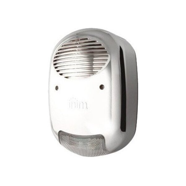 Sirena autoalimentata per esterno, effetto metallo (cromata). 103dB(A)@3m. IP34.