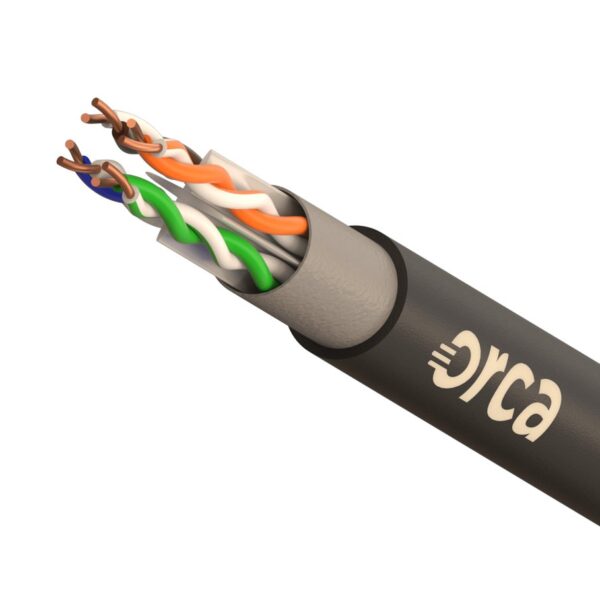 ORCA - Cavo non schermato U-UTP Cat.6 doppia guaina PVC/PE 24AWG da esterno - CPR Class Fca - nero (bob 500)