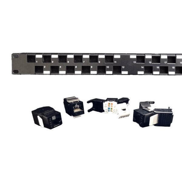 ORCA - Pannello UTP Cat. 6A 24 porte e barra posteriore gestione cavo (con 24 jack UTP toolless inclusi)