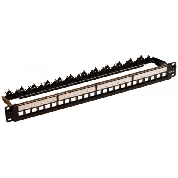 ORCA - Patch Panel 24 porte scarico UTP/FTP Cat. 6/6A con supporto cavi attacco rapido (linea OneTool)