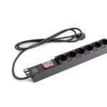 ORCA - Canalina 1U - 19" con 6 shuko bipasso, int. luminoso 250V 16A nero - aletta rinforzata