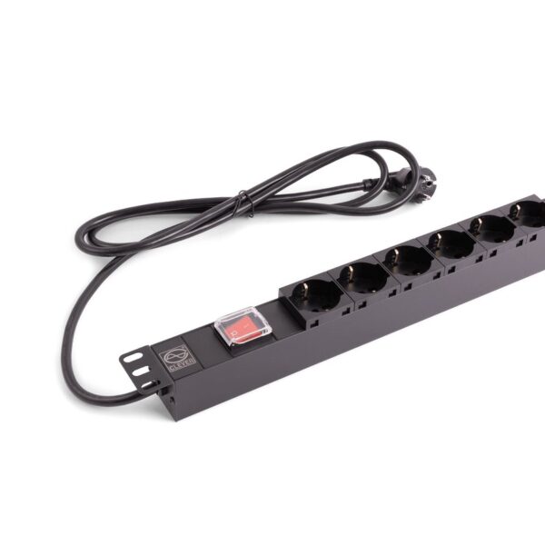 ORCA - Canalina 1U - 19" con 6 shuko bipasso, int. luminoso 250V 16A nero - aletta rinforzata