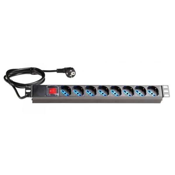 ORCA - Canalina alimentazione 1U/19" 6 prese universali 45° + interruttore magnetotermico 16A