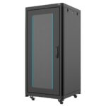 ORCA - Armadio a pavimento serie MARLIN, 600x600x24U, 4 montanti, smontabile, piedini (zoccolo optional), portata 800 kg Nero