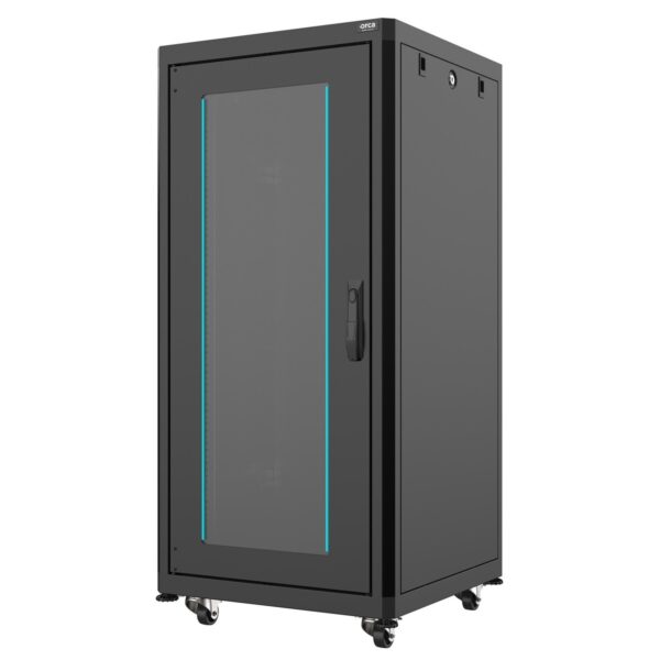 ORCA - Armadio a pavimento serie MARLIN, 600x600x24U, 4 montanti, smontabile, piedini (zoccolo optional), portata 800 kg Nero