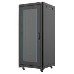 ORCA - Armadio a pavimento serie MARLIN, 600x600x27U, 4 montanti, smontabile, piedini (zoccolo optional), portata 800 kg Nero