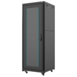 ORCA - Armadio a pavimento serie MARLIN, 600X600X33U, 4 montanti, smontabile, piedini (zoccolo optional), portata 800 kg Nero