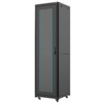 ORCA - Armadio a pavimento serie MARLIN, 600X600X42U, 4 montanti, smontabile, piedini (zoccolo optional), portata 800 kg Nero