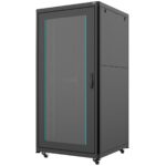 ORCA - Armadio a pavimento serie MARLIN, 800X800X33U, 4 montanti, smontabile, piedini (zoccolo optional), portata 800 kg Nero