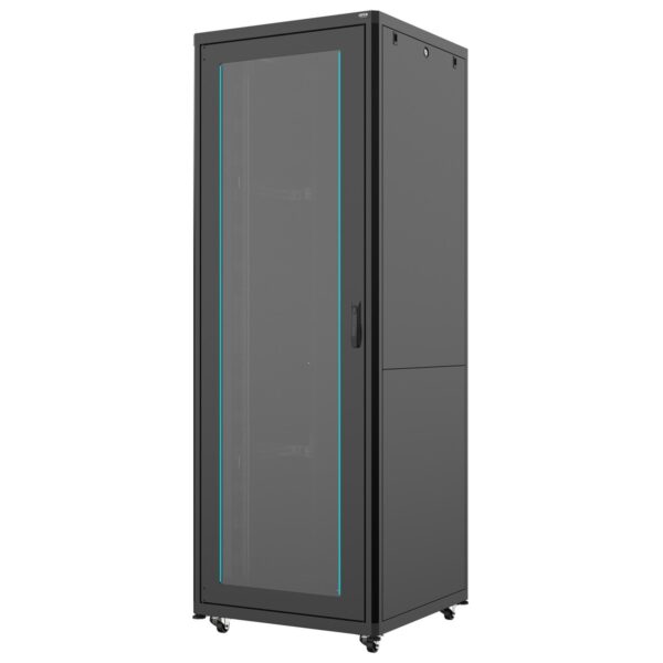 ORCA - Armadio a pavimento serie MARLIN, 800X800X47U, 4 montanti, smontabile, piedini (zoccolo optional), portata 800 kg Nero