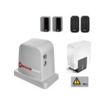 Kit per l’automazione di un cancello scorrevole fino a 600 kg. Motoriduttore elettromeccanico irreversibile, 24 Vdc, veloce, con centrale e ricevente incorporata.