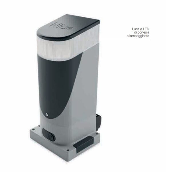 Irreversibile, 24 Vdc, con centrale integrata ed encoder assoluto. Luce a led integrata