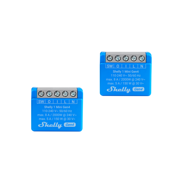Shelly 1 Mini Gen4 - confezione da 2 pezzi, Misuratore di energia, 8A Wi-Fi/Zigbee/BT/Matter