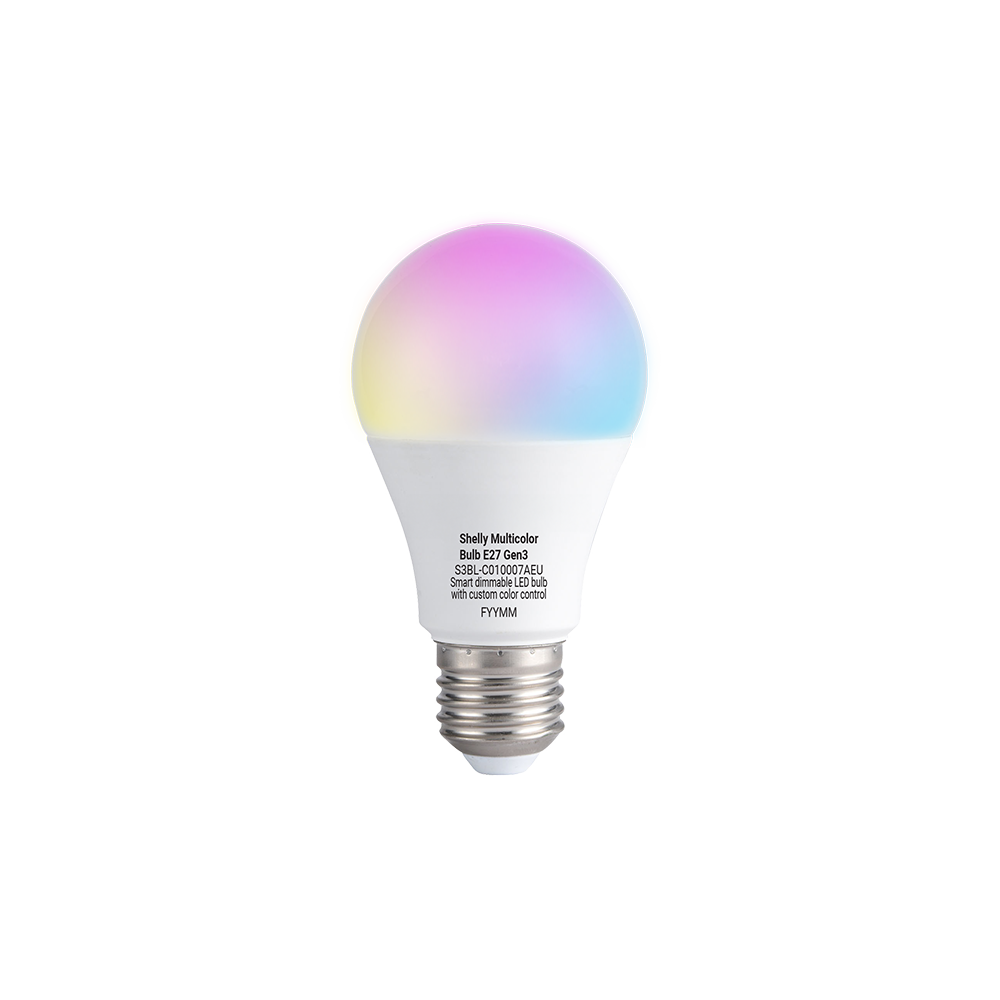Shelly-Multicolor-Bulb-E27-Gen3_main-image_1.png Shelly Multicolor Bulb E27 Gen3 RGBW Wi-Fi/BT - Smart Dimmer, IP20 - confezione da 2 pezzi - immagine 1