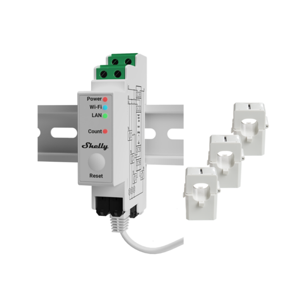 Shelly Pro 3EM 120A v2 - Misuratore di energia, Wi-Fi/BT + PM guida DIN