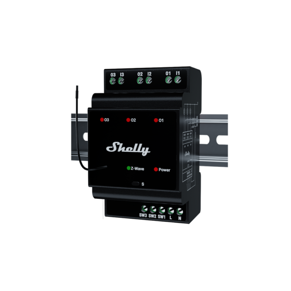 Shelly Wave PRO 3 - versione Long Range, Misuratore di energia, 16A 3 ch. Z-Wave guida DIN
