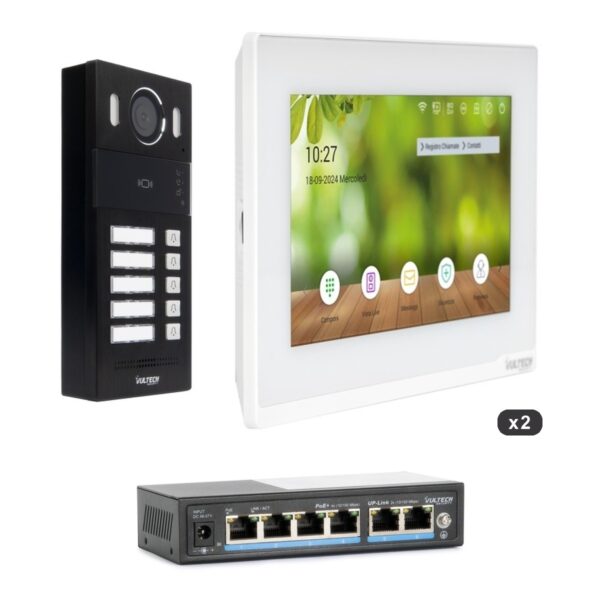 Kit videocitofonico IP plurifamiliare 5 tasti (2 monitor)