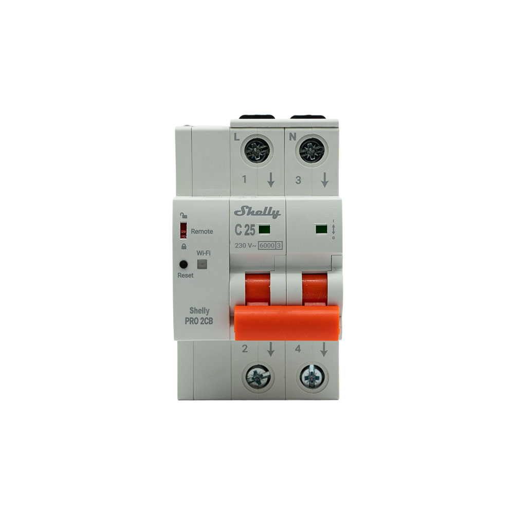 shelly-PRO_2_CB_C25_front.png Shelly Pro 2CB C25A Wi-Fi/LAN - Interruttore automatico smart, guida DIN - immagine 1