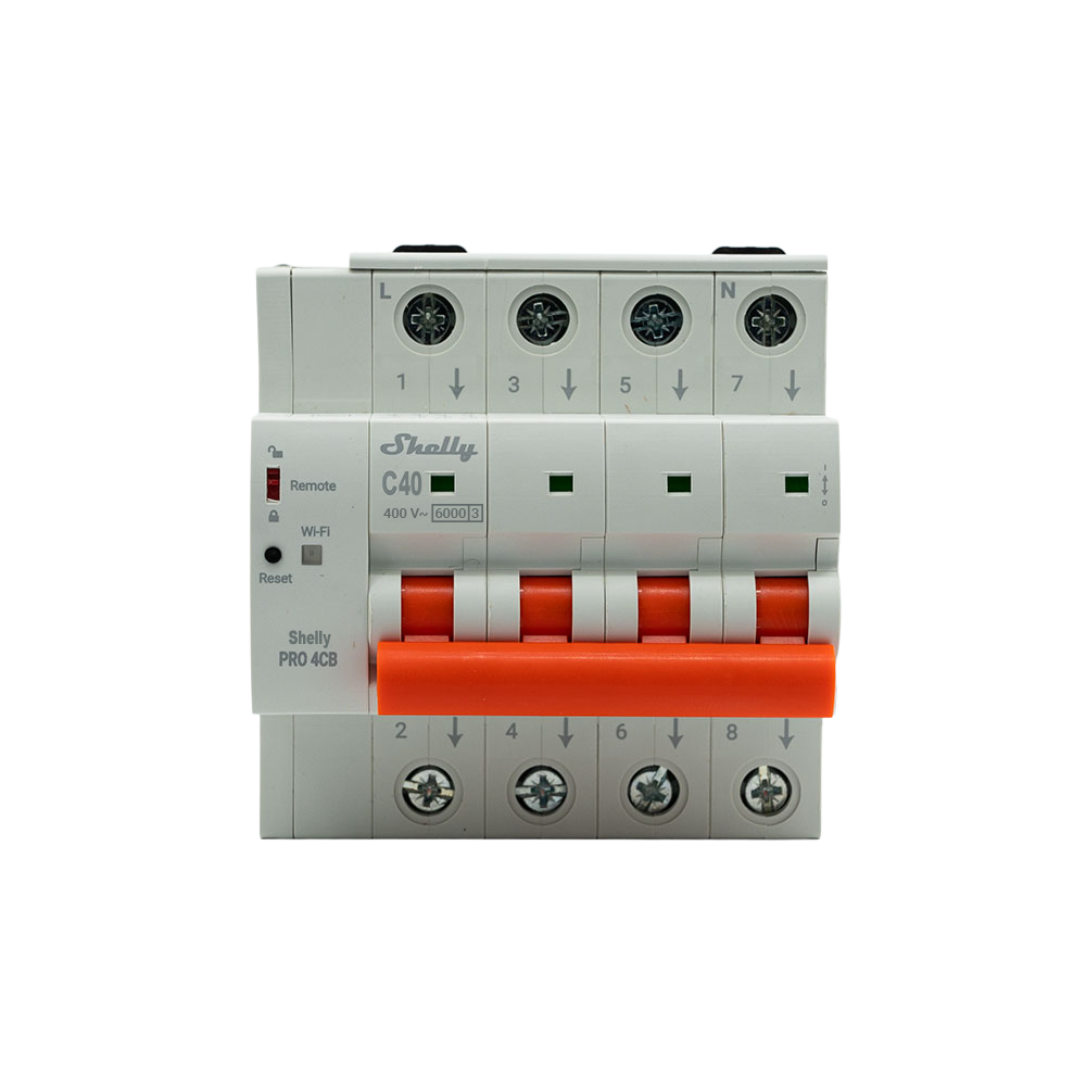 shelly-PRO_4_CB_C40_front.png Shelly Pro 4CB C40A Wi-Fi/LAN - Interruttore automatico smart, guida DIN - immagine 1