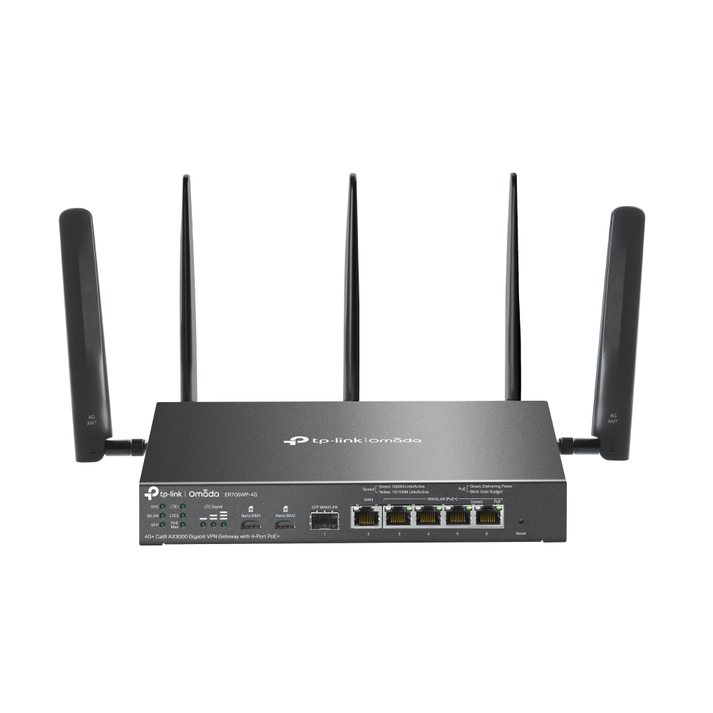 ER706WP-4G-1 Omada Gateway VPN 4G+ Cat6 Wi-Fi 6 AX3000 con 4 porte PoE+ ER706WP-4G - immagine 1
