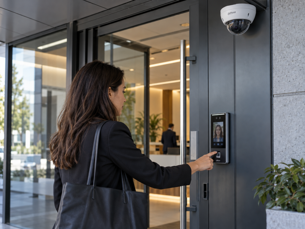Schema di sicurezza con telecamere sensori e controllo accessi