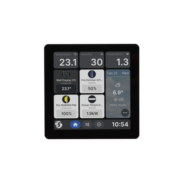Shelly Wall Display X1i Nero - Pannello touch da parete 720×720 Android 11 con base di alimentazione