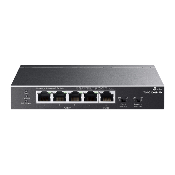 TL-SG1005P-PD-1 Switch unmanaged 5 porte Gigabit alimentato PoE (1 PoE++ IN + 4 PoE+ OUT 66 W) - immagine 1